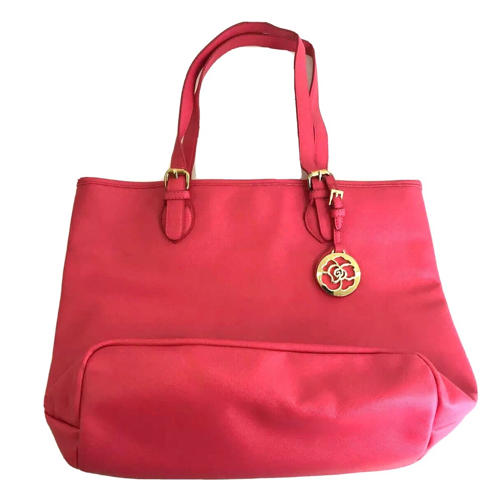 Bright Pink Faux Leather Shoulder Bag Satchel by "My accessories" 13x13x7"
